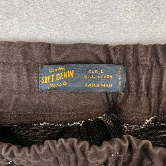 Zara Mens Pants Large Brown Cargo Soft Denim Jogging Fit Tapered Outdoor 30" - Picture 4 of 16